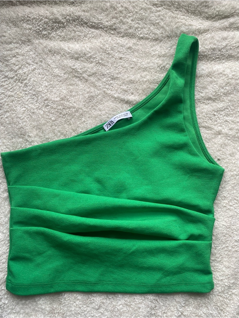 Zara Bright Green One-Shoulder Crop Top